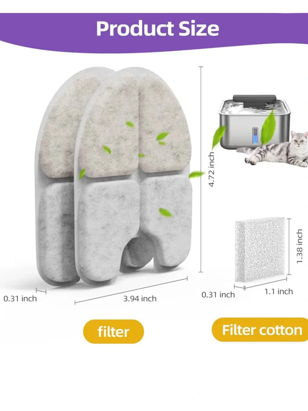 Pet Fountain Replacement Filter 6 Filters 6 Sponges